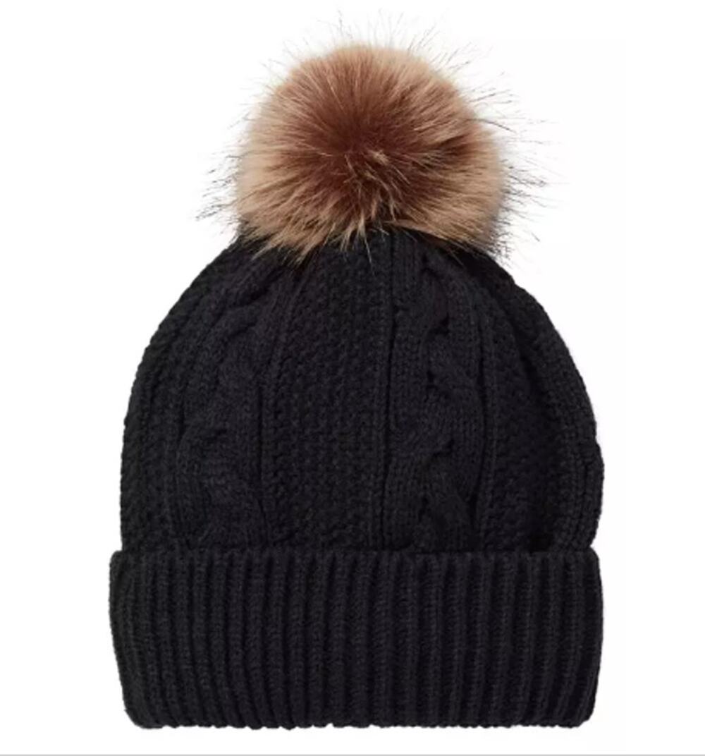 New ~ NORTHEAST OUTFITTERS ~Women's Cozy Cabin Cable Knit Fur Pom Hat